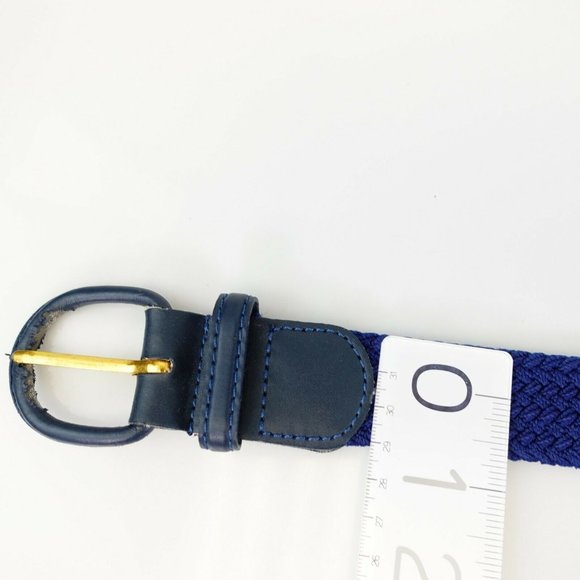 Belt Men's Leather Blue Braided‎ Cloth Fabric LARGE Formal Party D-Ring Buckle - Picture 5 of 11